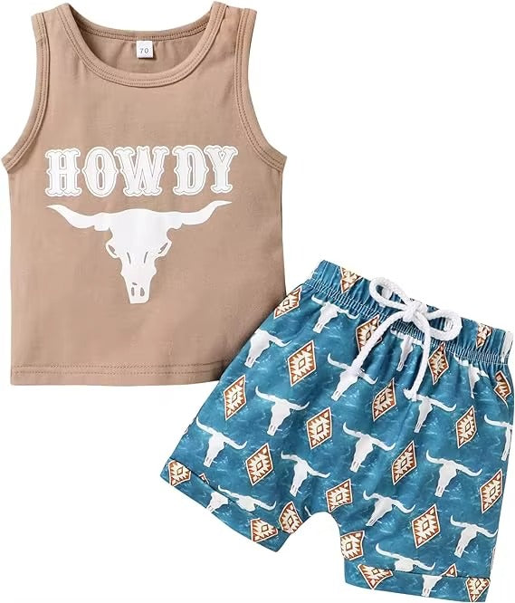 Boys Sleeveless Vest Tops & Shorts Summer Beach Casual Outfit Set