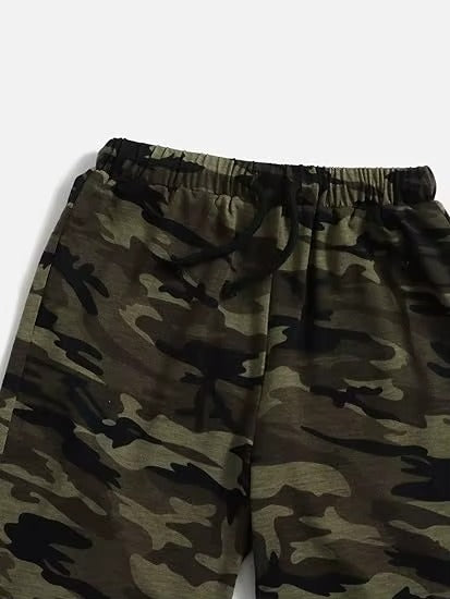 Boys Camouflage Print Short Sleeve Tee & Drawstring Shorts 2-Piece Set