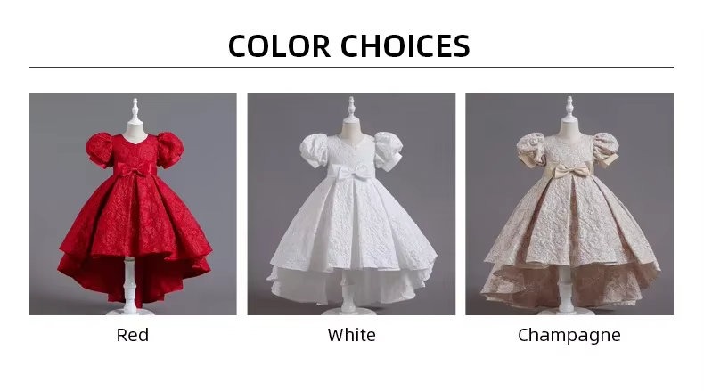 Girls Rose Tulle Puff Flower Girl Dress Bow Princess Wedding Party Dress