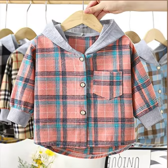 Baby Boys Hooded Stripe Splicing Button Long Sleeve Hoodie