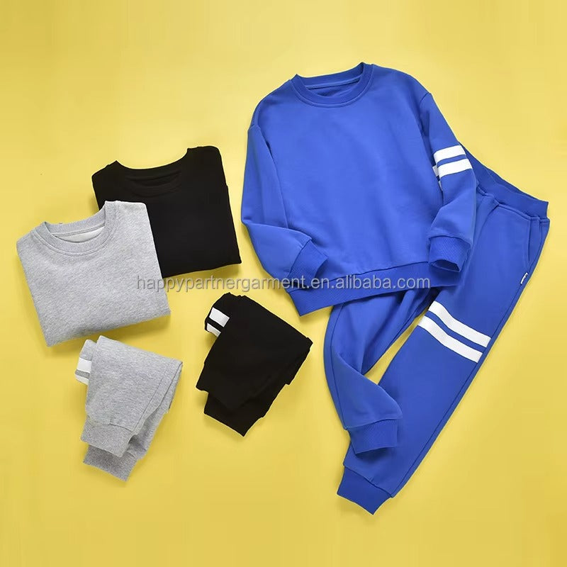 Boys 100% Cotton Blank Pullover Sweatshirt Casual 2-Piece Set (Autumn)