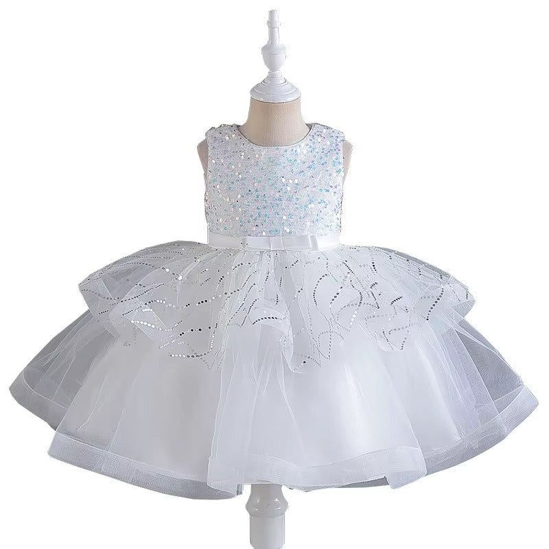 Girls Princess Fluffy Birthday Wedding Dress