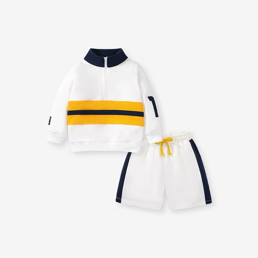 Boys French Terry Zipper Sweatshirt & Shorts 2-Piece Fall Set