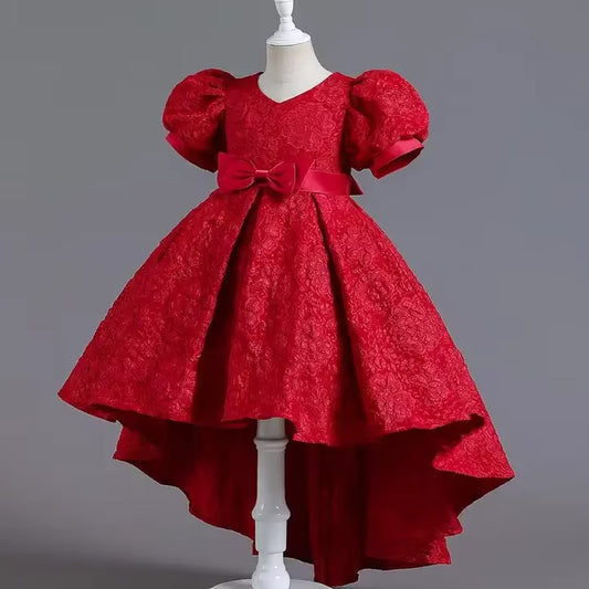 Girls Rose Tulle Puff Flower Girl Dress Bow Princess Wedding Party Dress