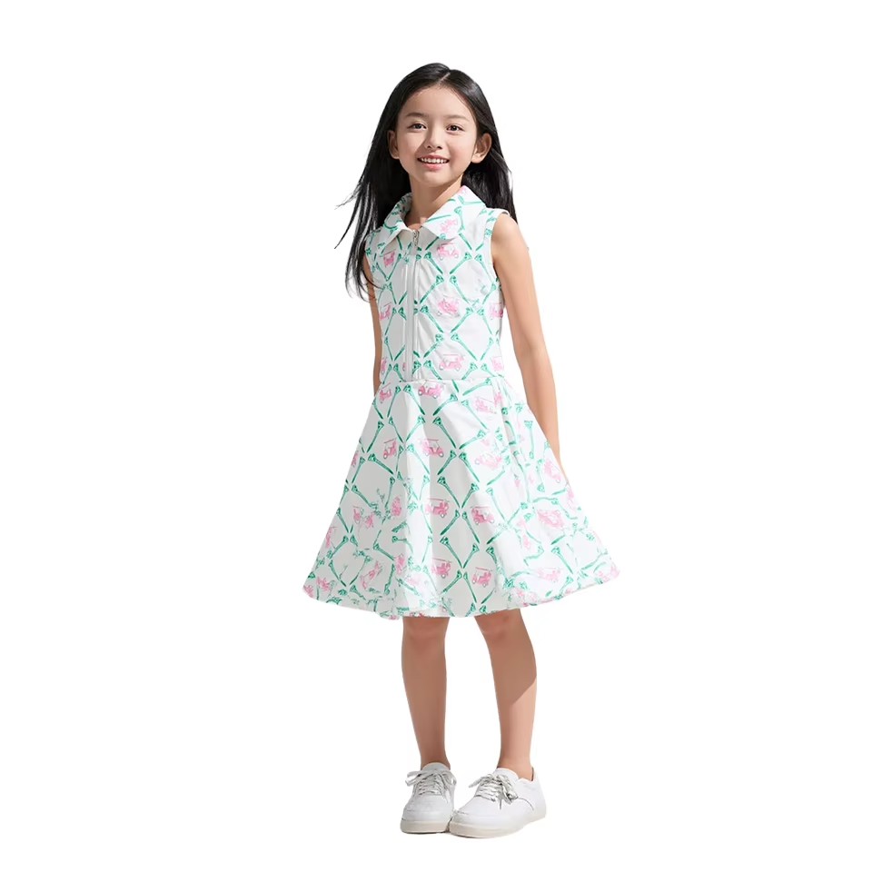 Girls Floral Cartoon Ruffled Sleeveless A-Line Princess Dress