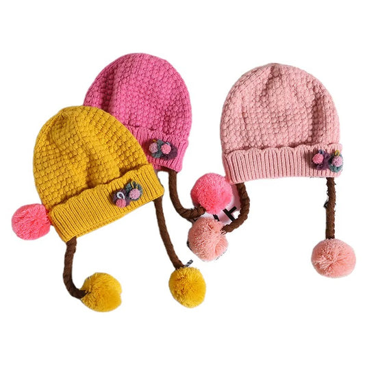 Kids Winter Warm Knit Crochet Beanie Hat with Pom Pom