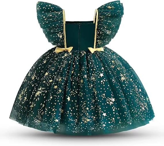 2-14Y Girls Star Print Flying Sleeve Elegant Princess Tutu Dress