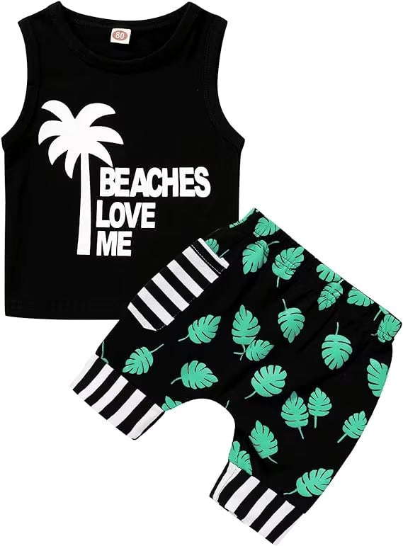 Boys Sleeveless Vest Tops & Shorts Summer Beach Casual Outfit Set