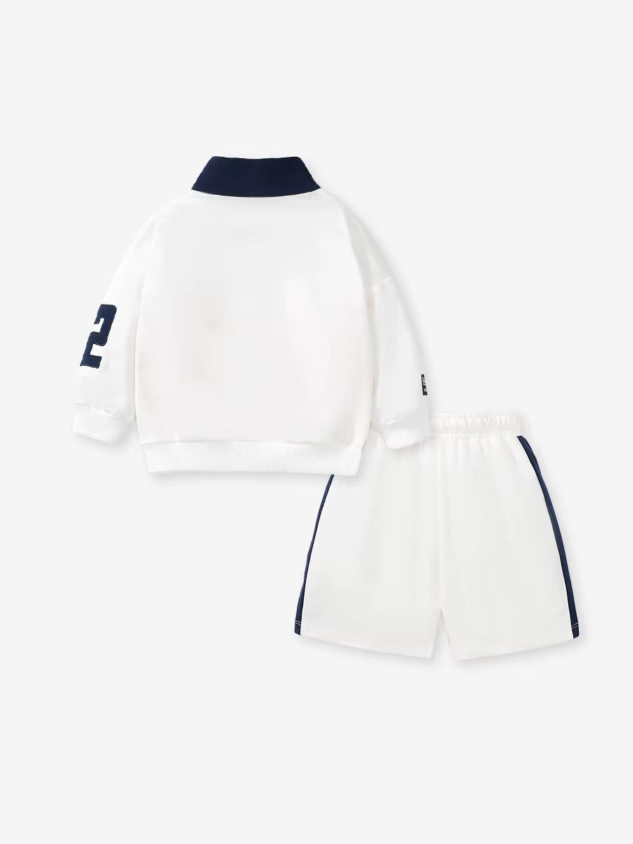 Boys French Terry Zipper Sweatshirt & Shorts 2-Piece Fall Set