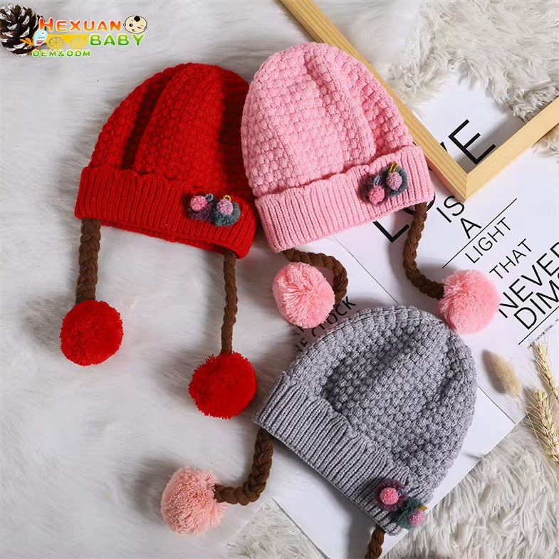 Kids Winter Warm Knit Crochet Beanie Hat with Pom Pom