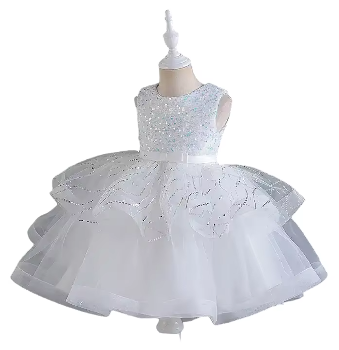 Girls Princess Fluffy Birthday Wedding Dress