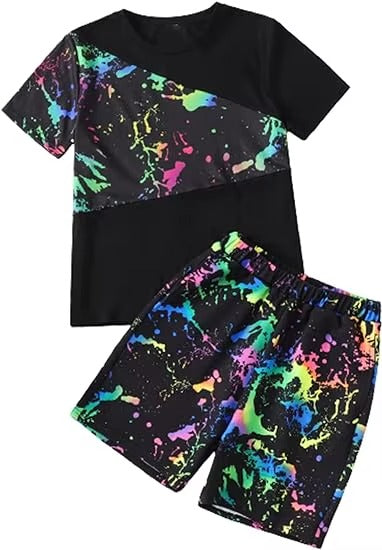 Boys Camouflage Print Short Sleeve Tee & Drawstring Shorts 2-Piece Set