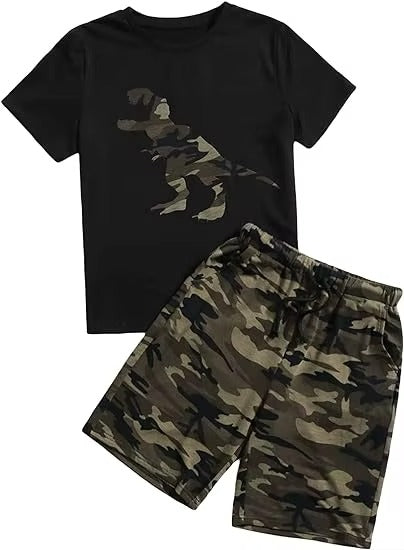 Boys Camouflage Print Short Sleeve Tee & Drawstring Shorts 2-Piece Set
