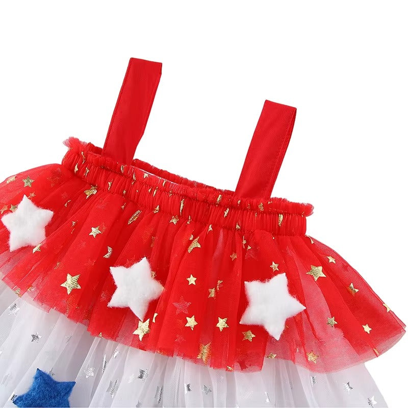Girls American Flag Patchwork Tutu Tulle Slip Dress