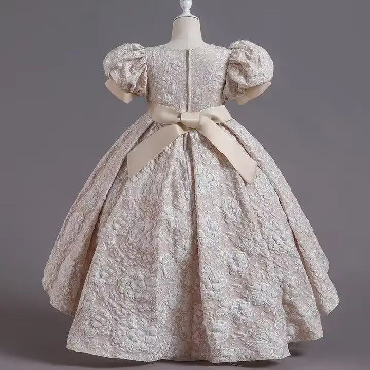 Girls Rose Tulle Puff Flower Girl Dress Bow Princess Wedding Party Dress