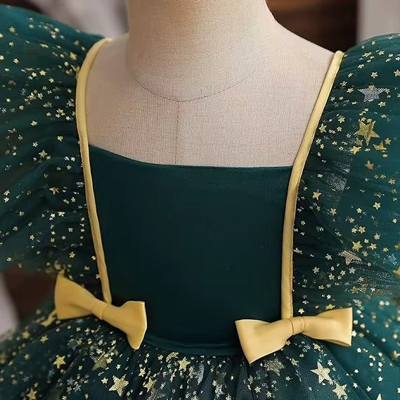 2-14Y Girls Star Print Flying Sleeve Elegant Princess Tutu Dress