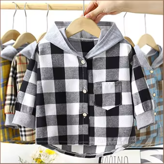 Baby Boys Hooded Stripe Splicing Button Long Sleeve Hoodie
