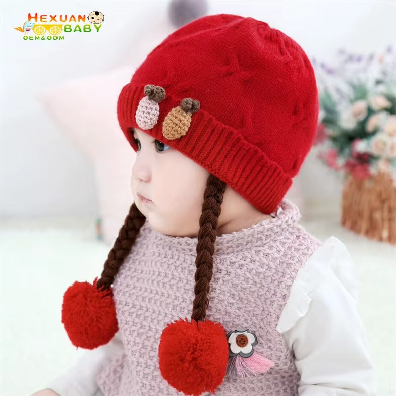 Kids Winter Warm Knit Crochet Beanie Hat with Pom Pom