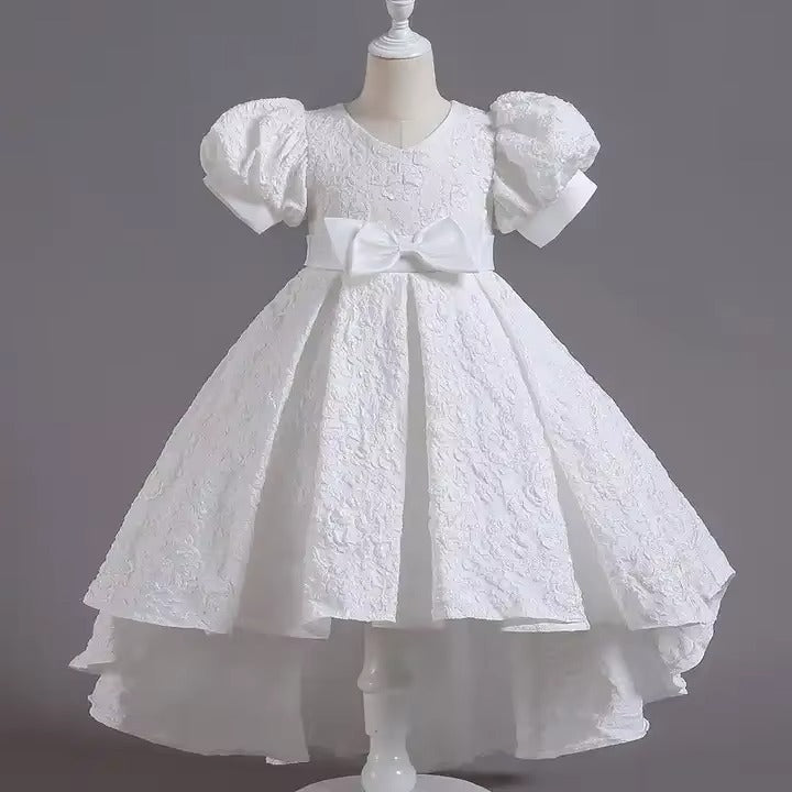 Girls Rose Tulle Puff Flower Girl Dress Bow Princess Wedding Party Dress