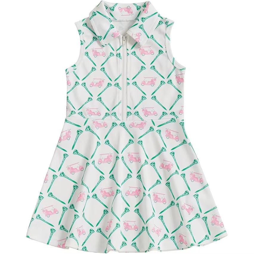 Girls Floral Cartoon Ruffled Sleeveless A-Line Princess Dress