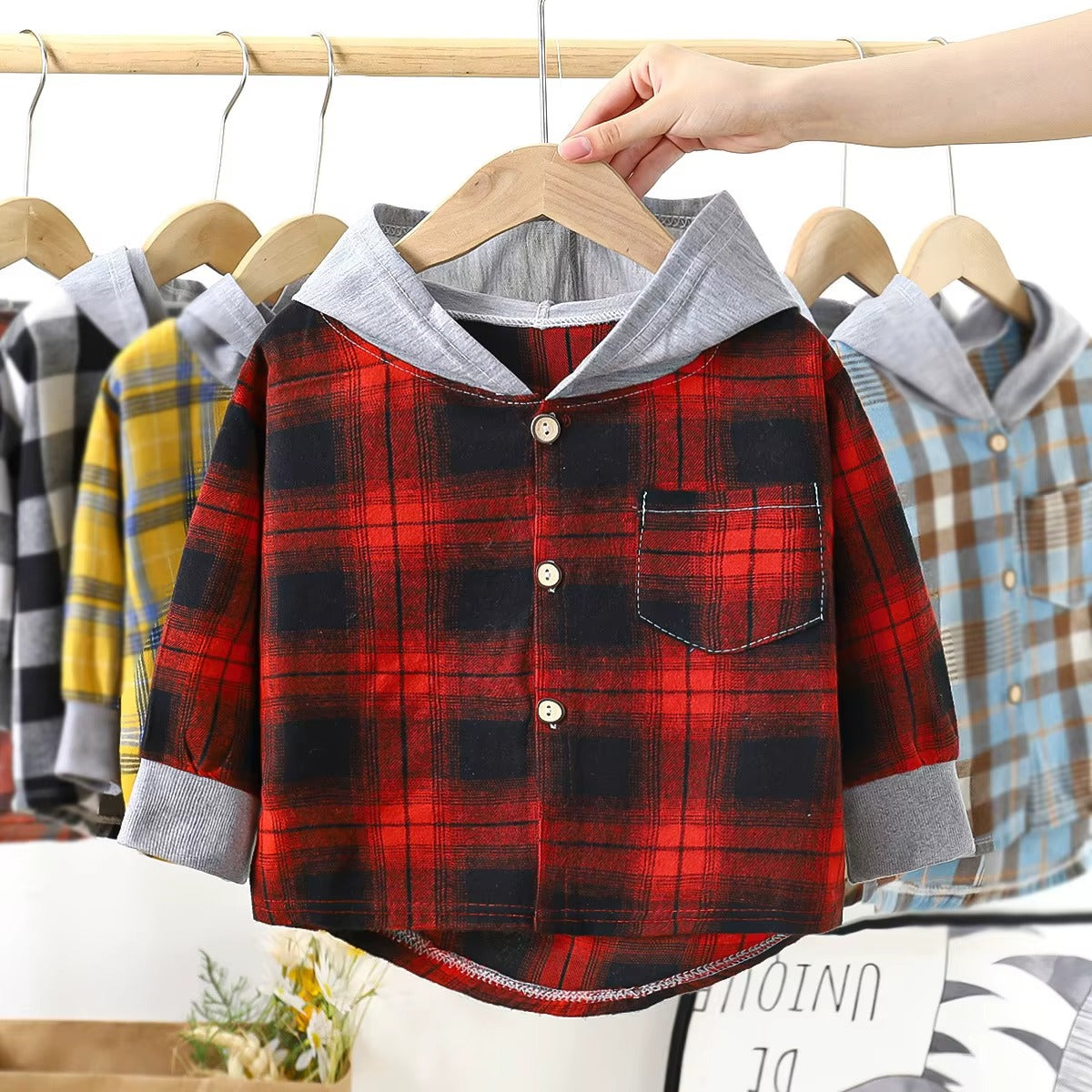Baby Boys Hooded Stripe Splicing Button Long Sleeve Hoodie