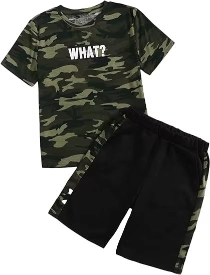 Boys Camouflage Print Short Sleeve Tee & Drawstring Shorts 2-Piece Set