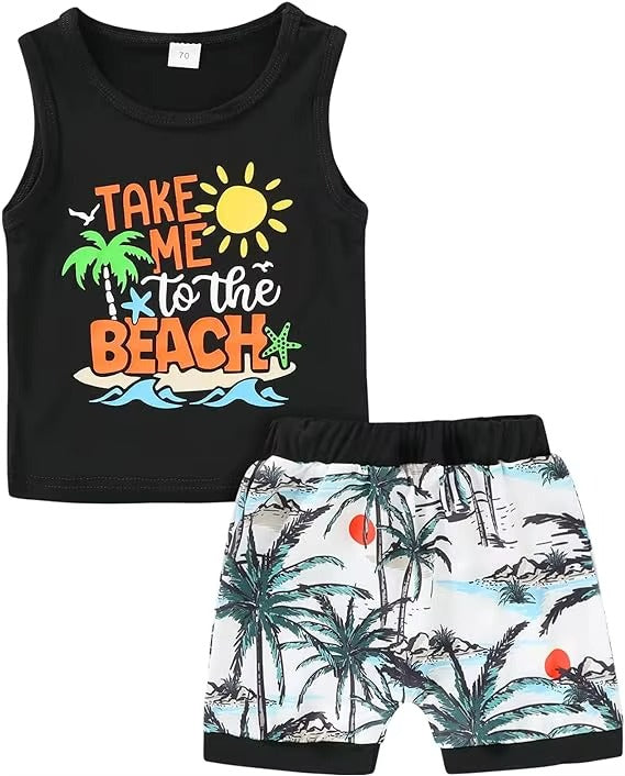 Boys Sleeveless Vest Tops & Shorts Summer Beach Casual Outfit Set