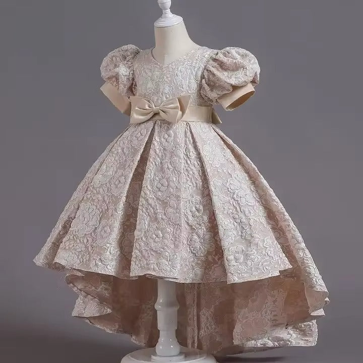 Girls Rose Tulle Puff Flower Girl Dress Bow Princess Wedding Party Dress