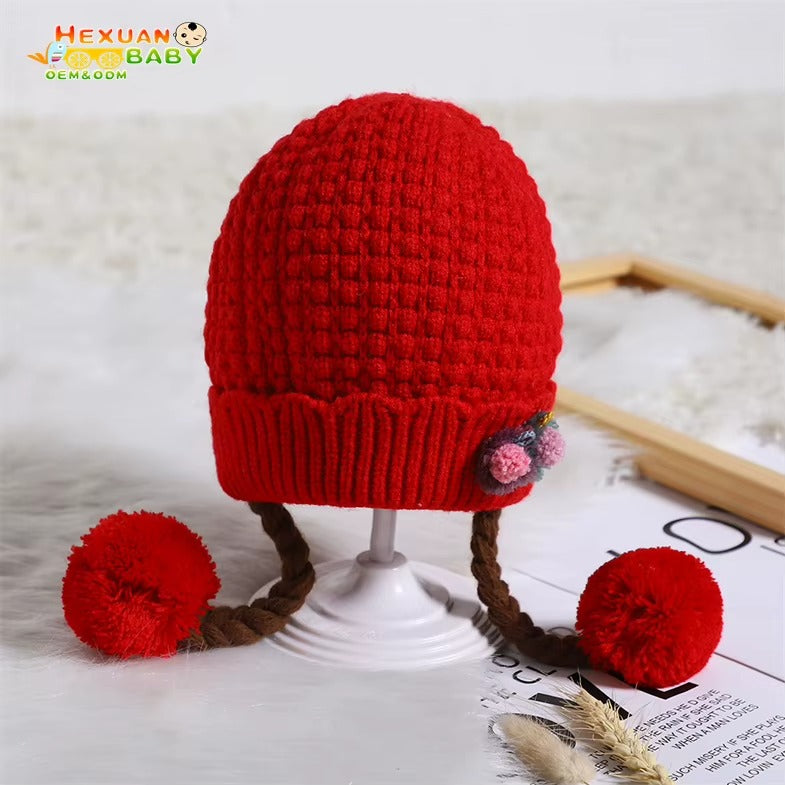Kids Winter Warm Knit Crochet Beanie Hat with Pom Pom