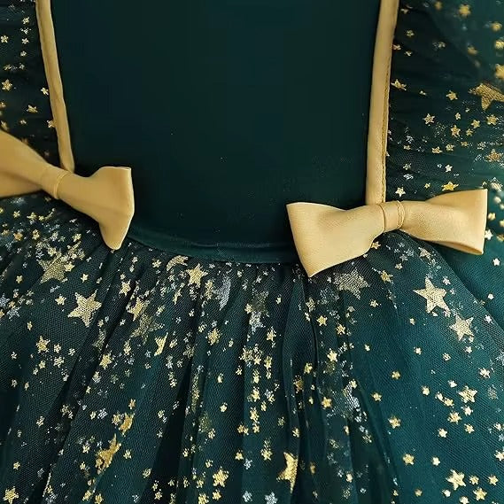 2-14Y Girls Star Print Flying Sleeve Elegant Princess Tutu Dress