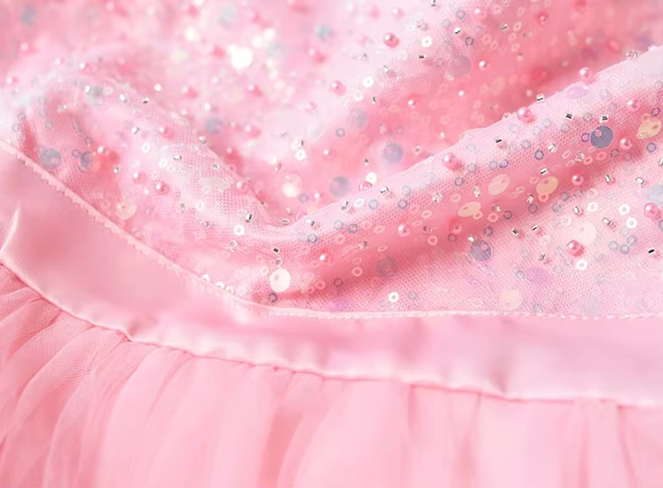 Girls Pink Sequined Tulle Sleeveless Bow Princess Dress