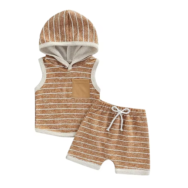 Boys Hooded Tank Top & Elastic Waist Shorts Summer Outfit Set