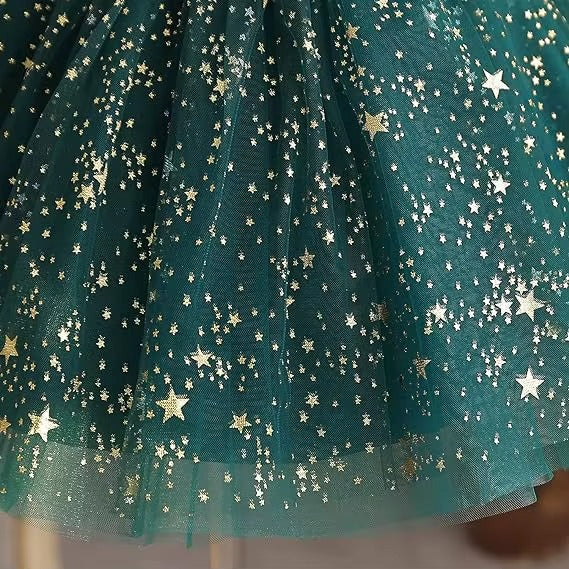 2-14Y Girls Star Print Flying Sleeve Elegant Princess Tutu Dress