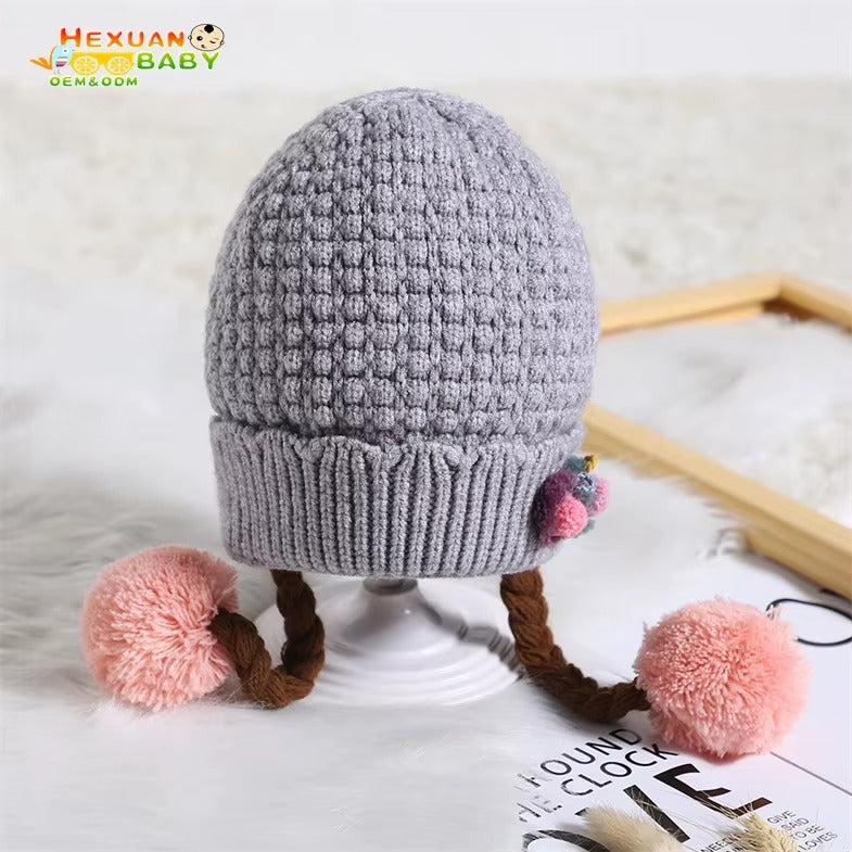 Kids Winter Warm Knit Crochet Beanie Hat with Pom Pom