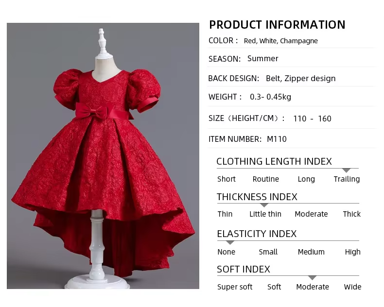Girls Rose Tulle Puff Flower Girl Dress Bow Princess Wedding Party Dress